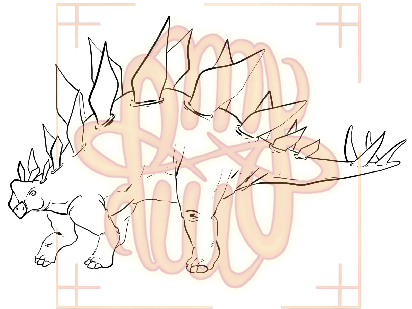 animal, dinosaur, Stegosaurus, full body, lines