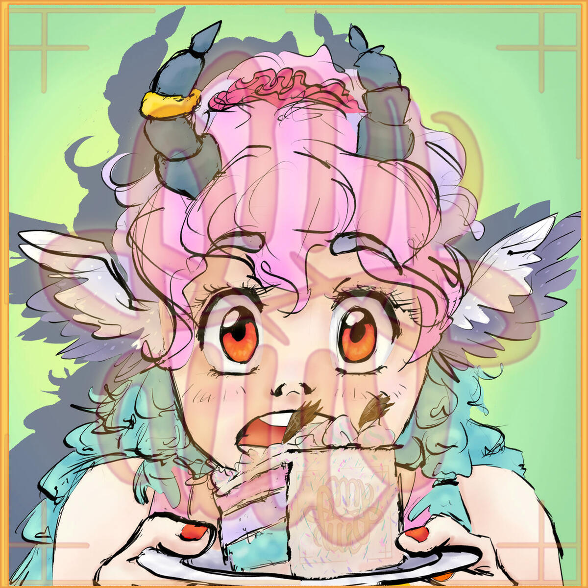 Art Fight, anthro, portrait, minimal shading, object, food, cake