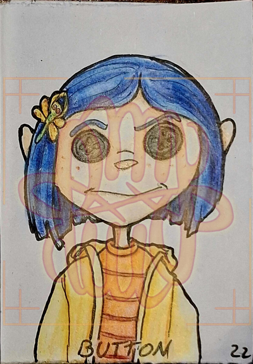 Inktober, traditional, human, Coraline, half body, simple shading