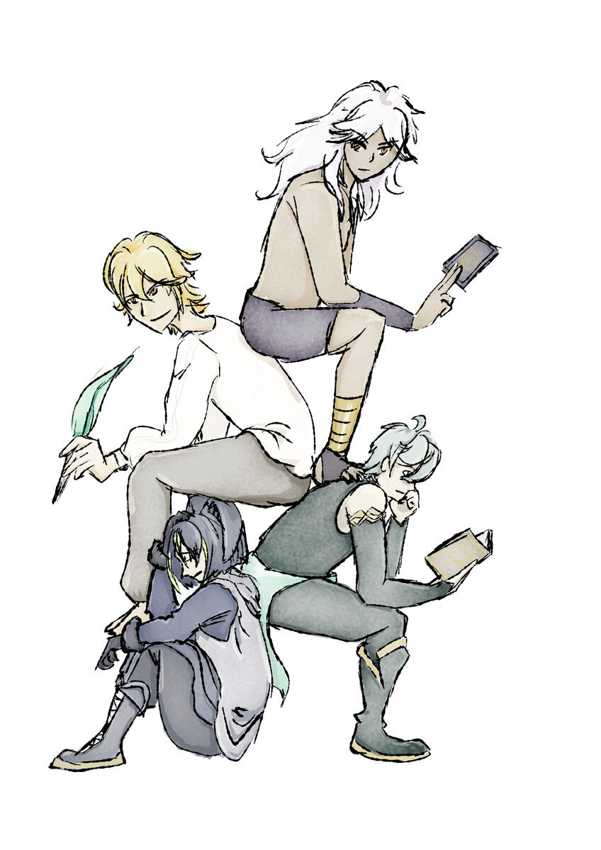 human, full body, minimal shading, 1+ characters, Genshin Impact