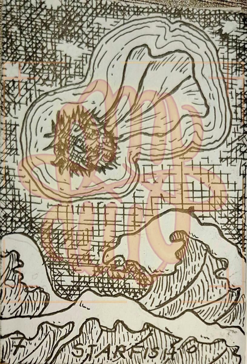 Inktober, traditional, full body, hatching, animal, fish, background