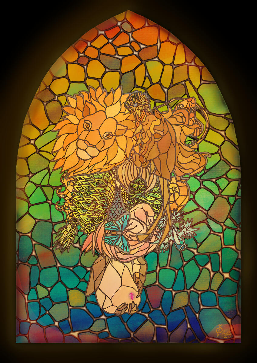 object, stained glass window, animal, full shading