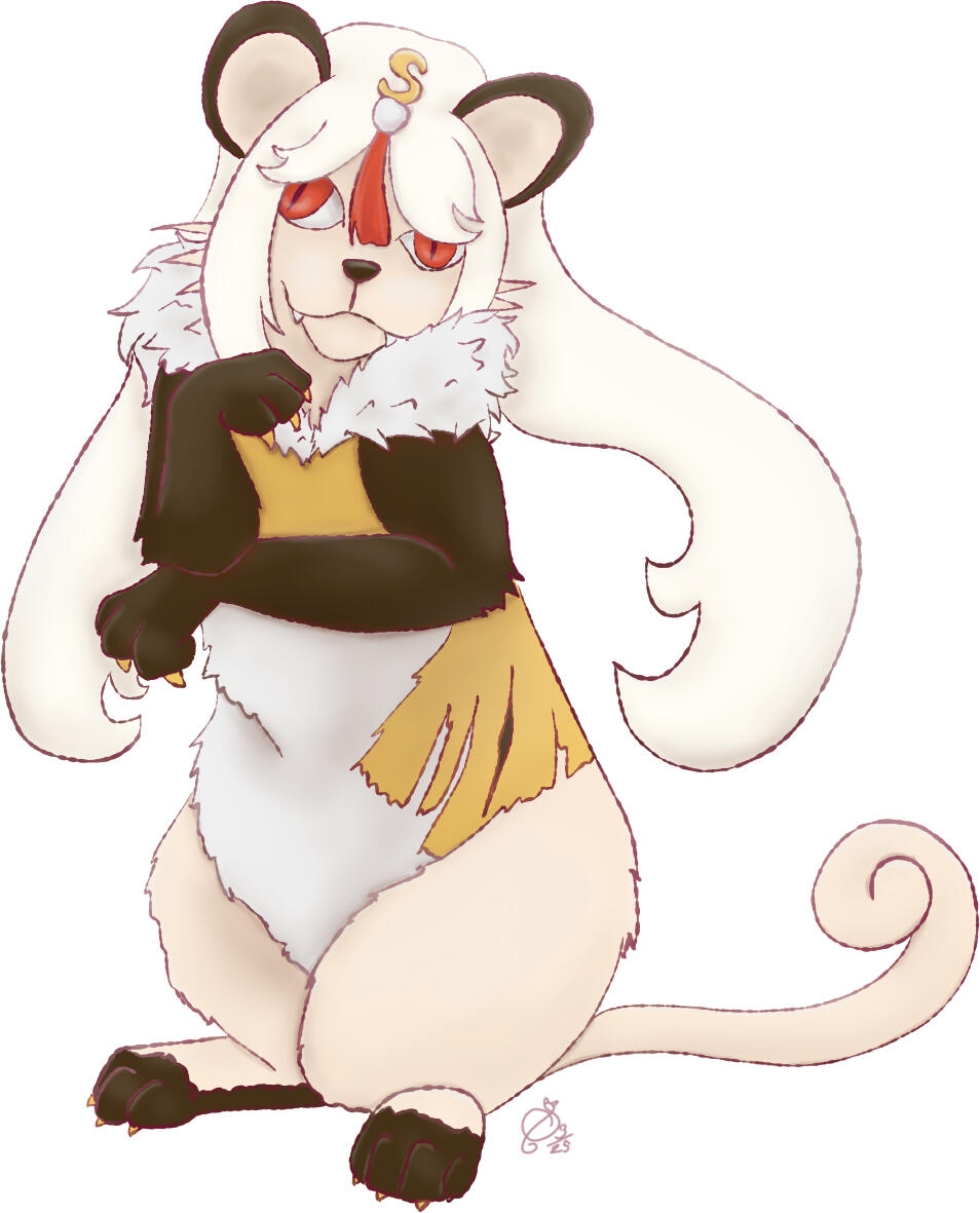 anthro, cat, character mashup, full body, minimal shading, Pokémon, Genshin Impact