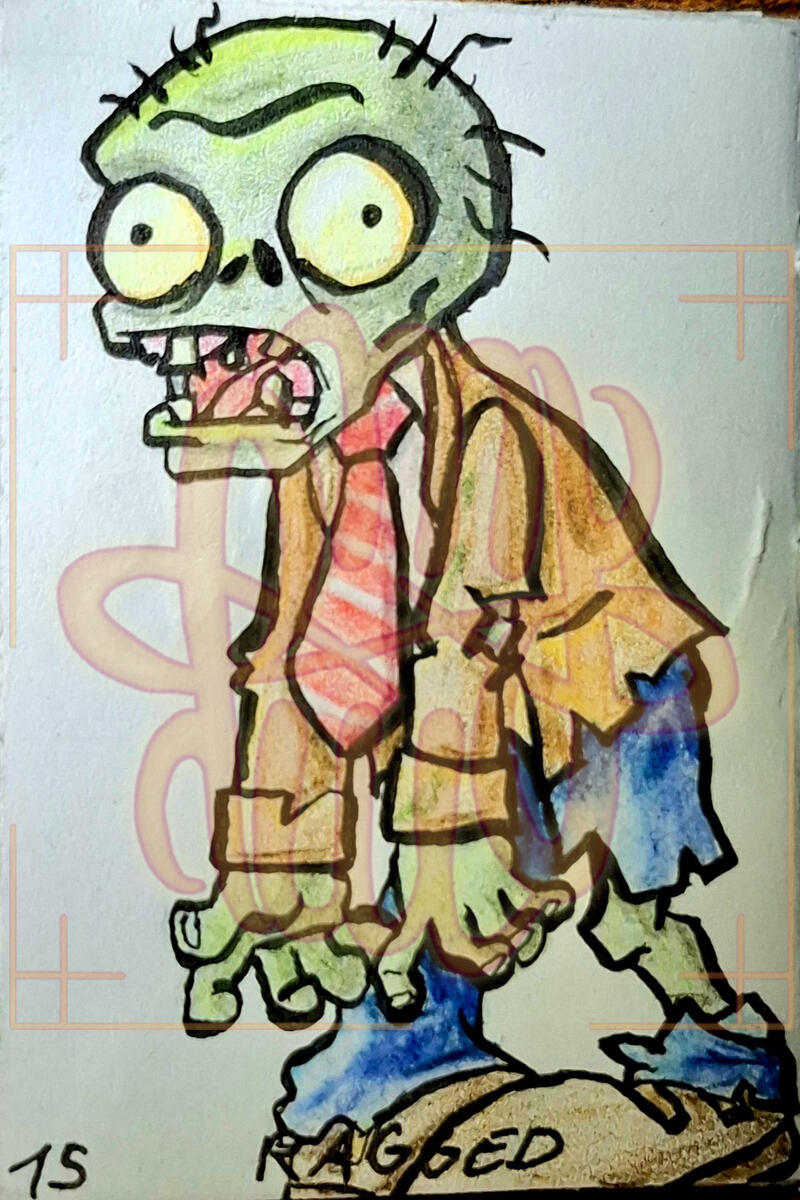 Inktober, traditional, humanoid, zombie, game, Plants vs Zombies, full body, simple shading