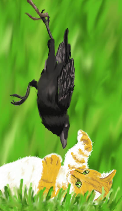 animal, cat, raven, full body, full render, realism, 1+ characters