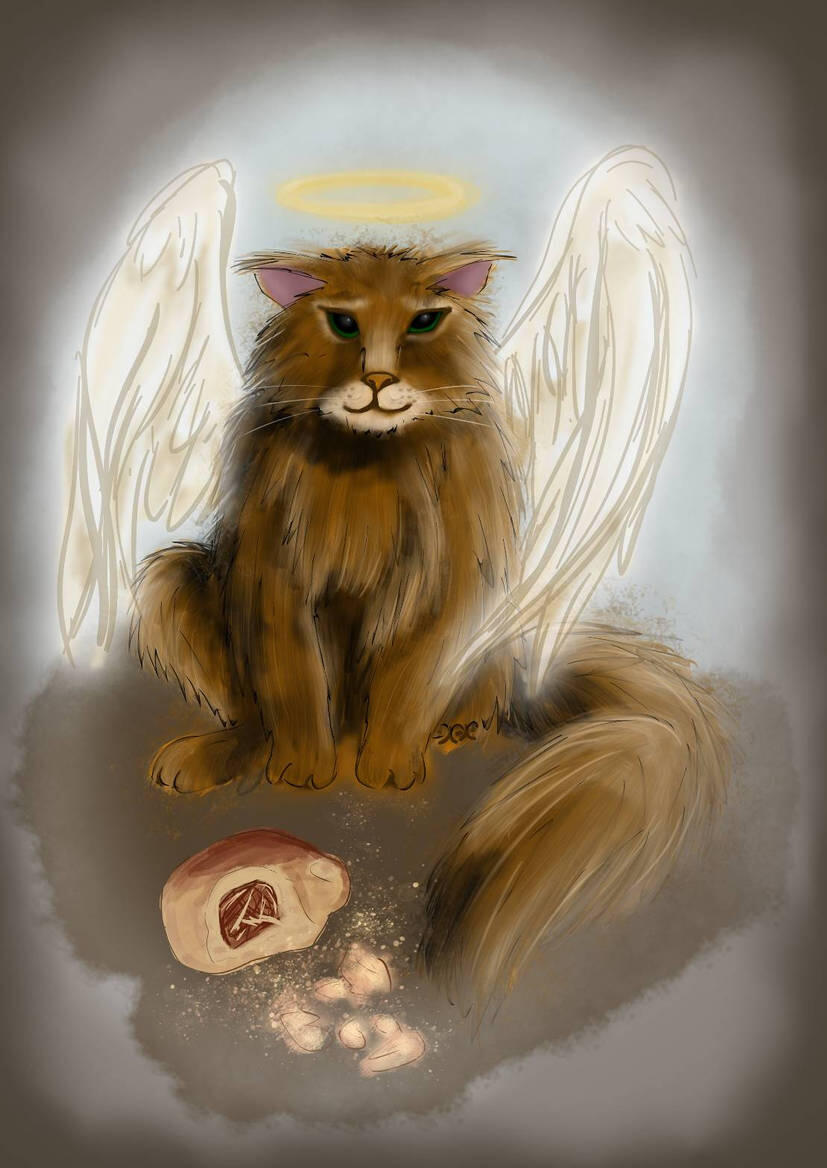 animal, cat, full body, object, food, simple shading, painterly