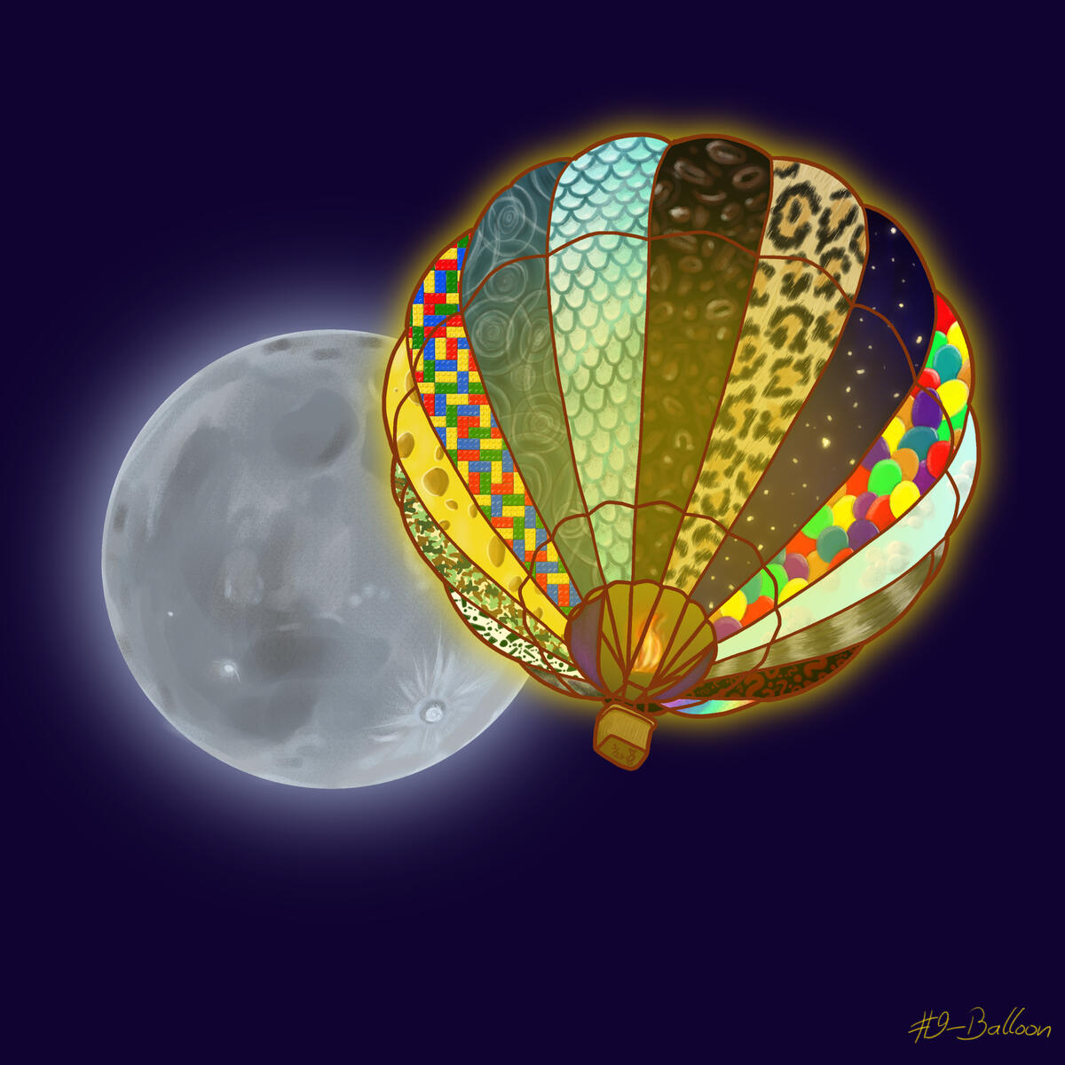 object, balloon, minimal shading, moon