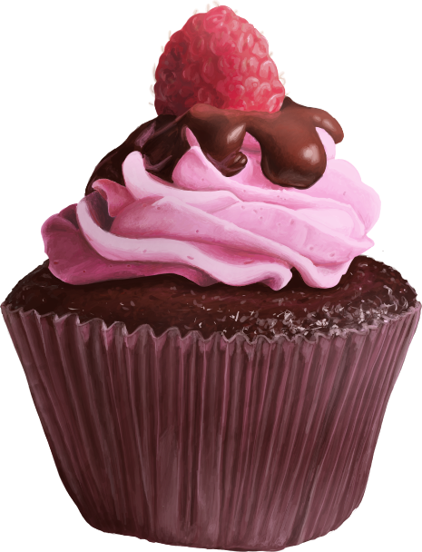 object, food, cupcake, raspberry, hyperrealism, sticker
