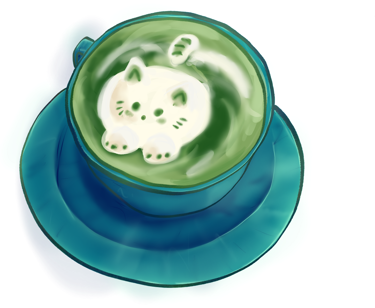 object, cup, cat, full shading, sticker